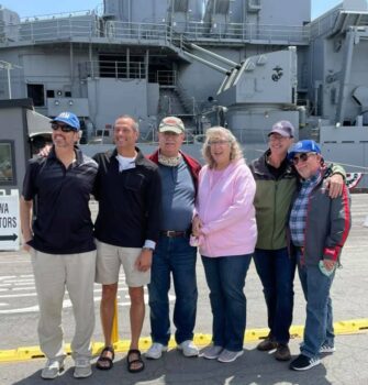 Bob Grimaldi, John Grimaldi, Gary Fields '82, Lisa Fields, Brian Winget, Jeff Fout visit USS Iowa