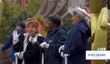 Erin Gantt on parade float in Philadelphia