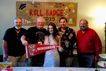 Bill Sliker, Steve Hamre (82) Joe Maggiora, Mark Lund, and Ellie Maggiora in front